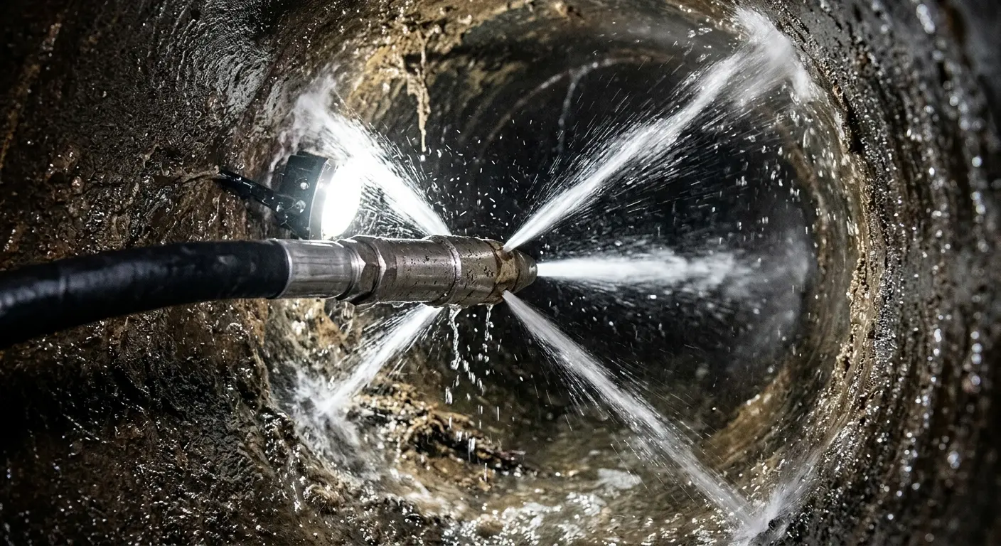 High-pressure hydro jetting nozzle cleaning sewer pipe for Storm Drain Cleaning in Pittsfield
